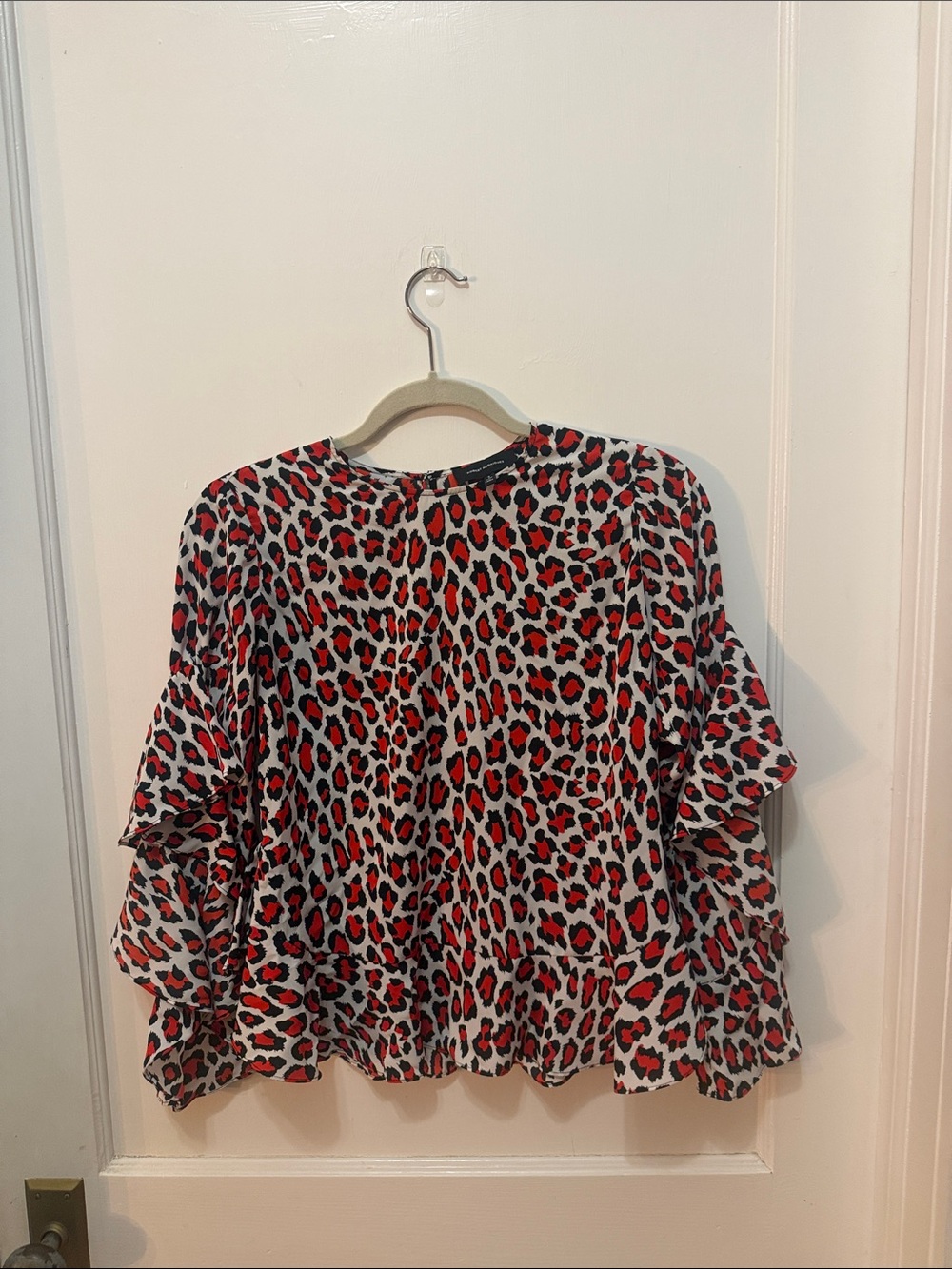 Robert Rodriguez Red Leopard Ruffle Sleeve Blouse